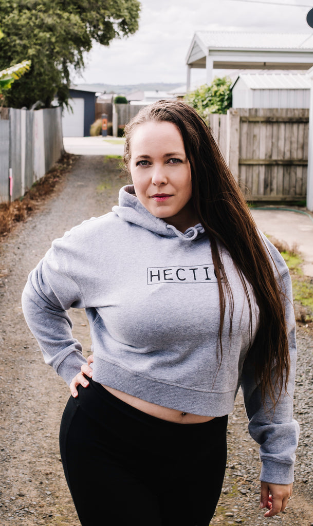 Hectic Crop Hoodie - Grey – Hectic Clothing Australia